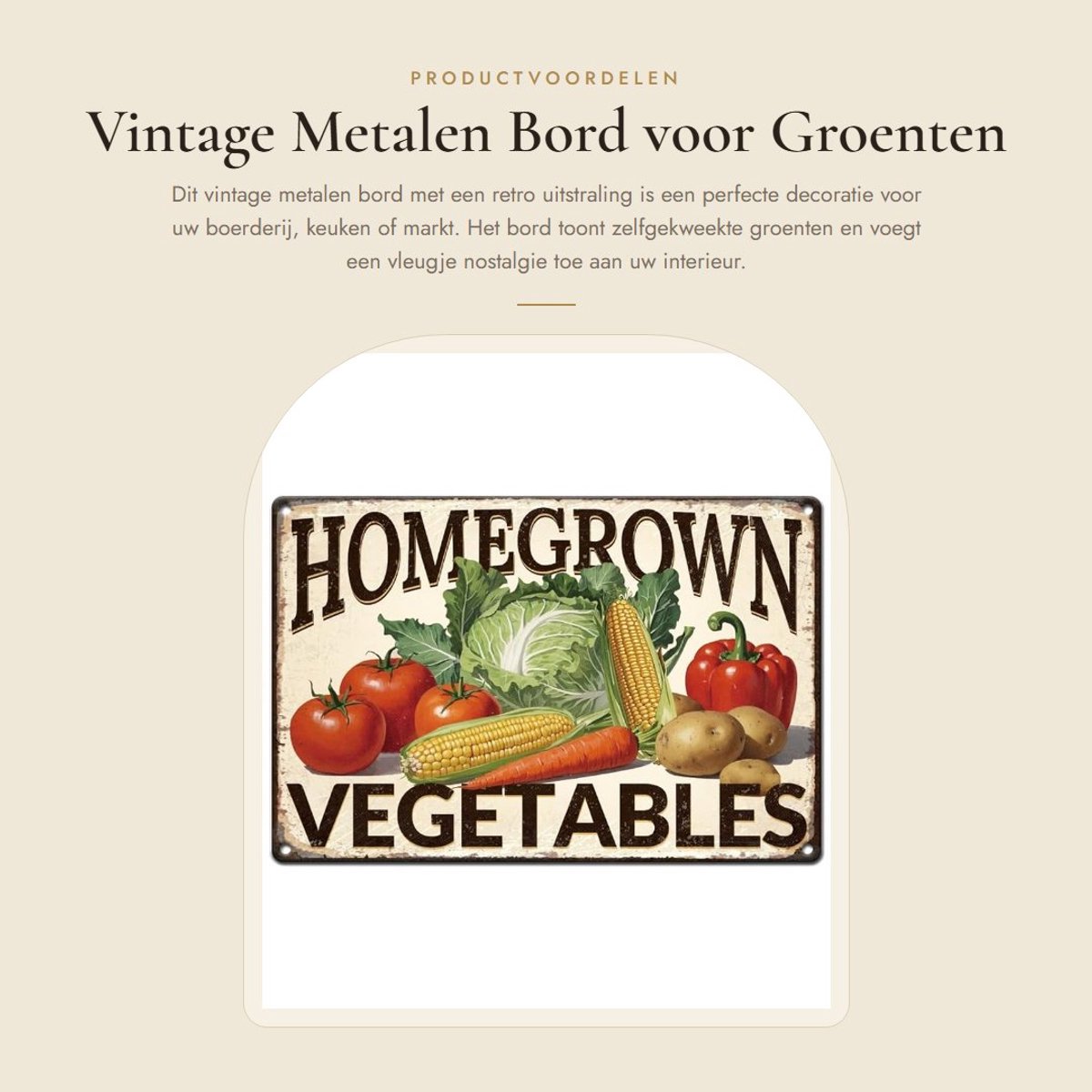 Dailygoods- Tinnen Bord 20 x 30 cm - Vintage Decoratie Bord - Retro Groente Bord - Roestige Look - Boerderij Keuken Decor - Zelfgekweekte Groente - Decoratiebord