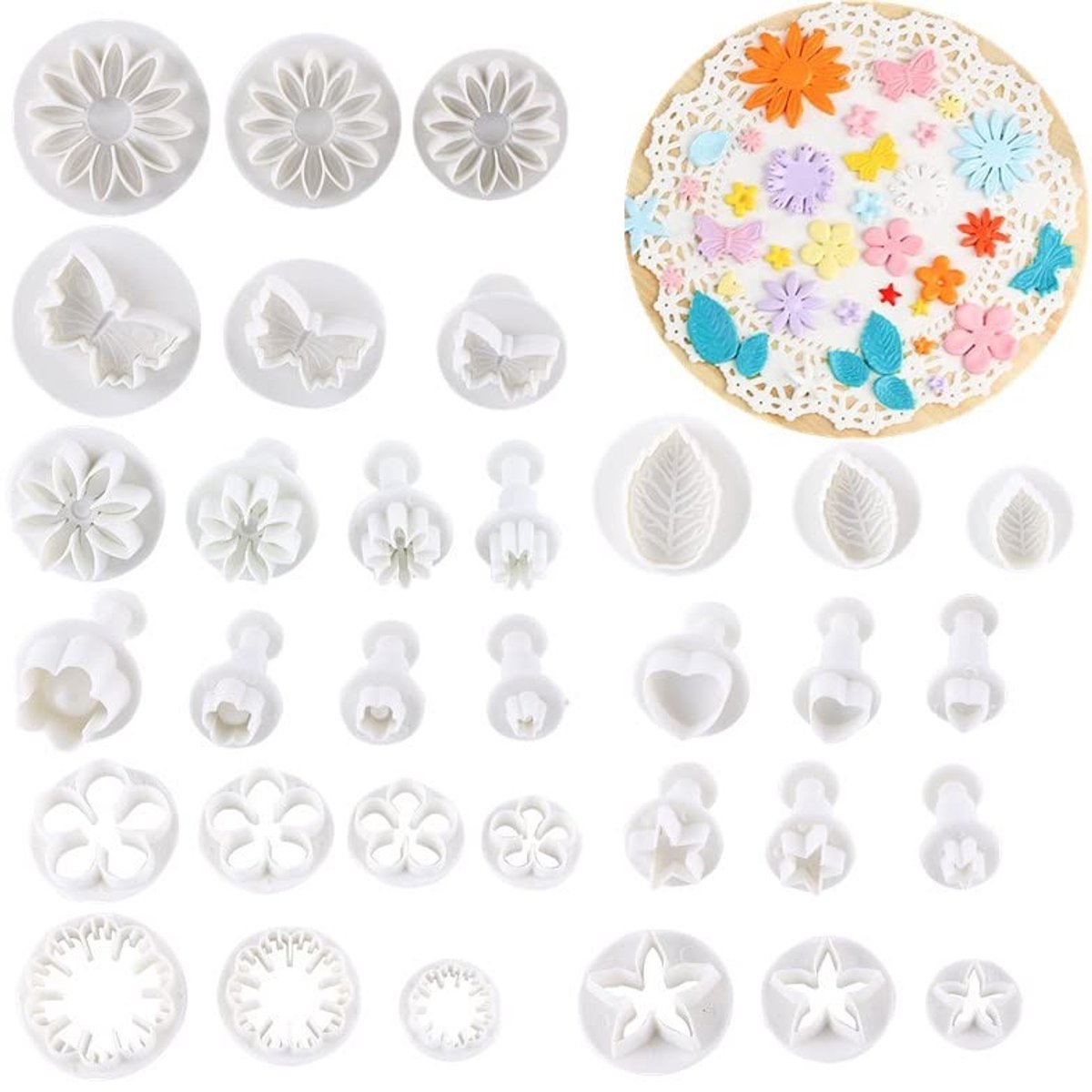 Dailygoods- Uitsteekvormen 33 stuks - Fondant/Koekjes - Taartgereedschap - Modellering - Sterk/Duurzaam - Veilig materiaal - Koekjesuitsteekvormen