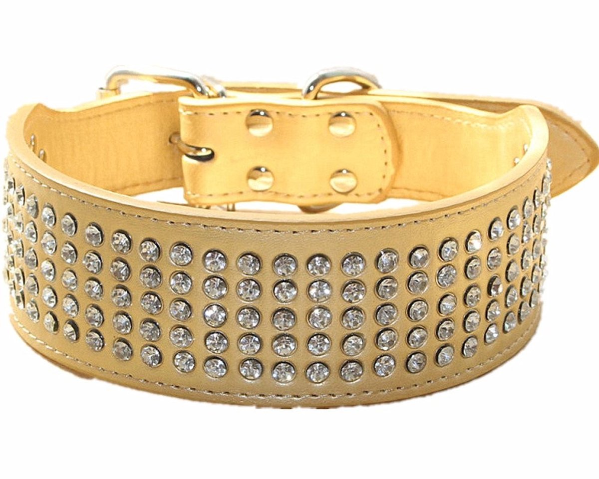Dailygoods- Hondenhalsband 5 cm breed - PU-lederen halsband - 5 rijen strass - Verstelbaar - Elegant - Geschikt voor middelgrote/grote honden