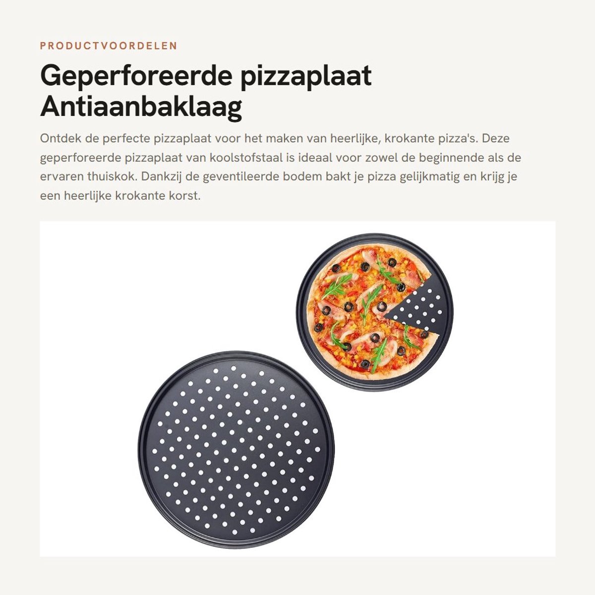 Dailygoods- Pizzaplaat Geperforeerd - Antiaanbaklaag - Koolstofstaal - Lichtgewicht - 24,5cm - Perfecte Vorm Behoudend - Pizza Pan