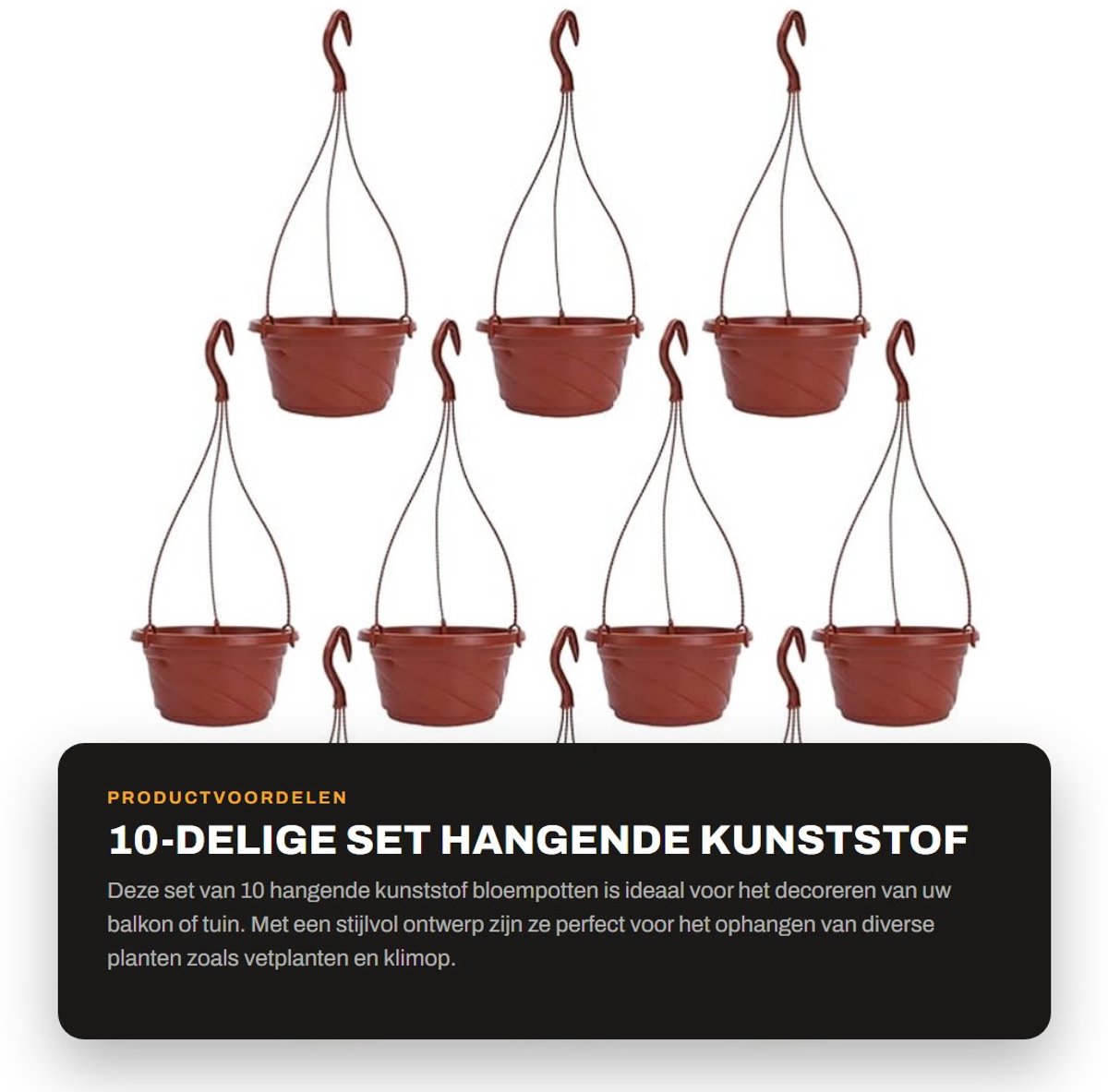 Dailygoods- Bloempotten 10-delige set - Hangende kunststof - Voor balkon/tuin - Decoreren hekken/balustrades - Stijlvol ophangdesign - Geschikt voor diverse planten - Plantenpotten