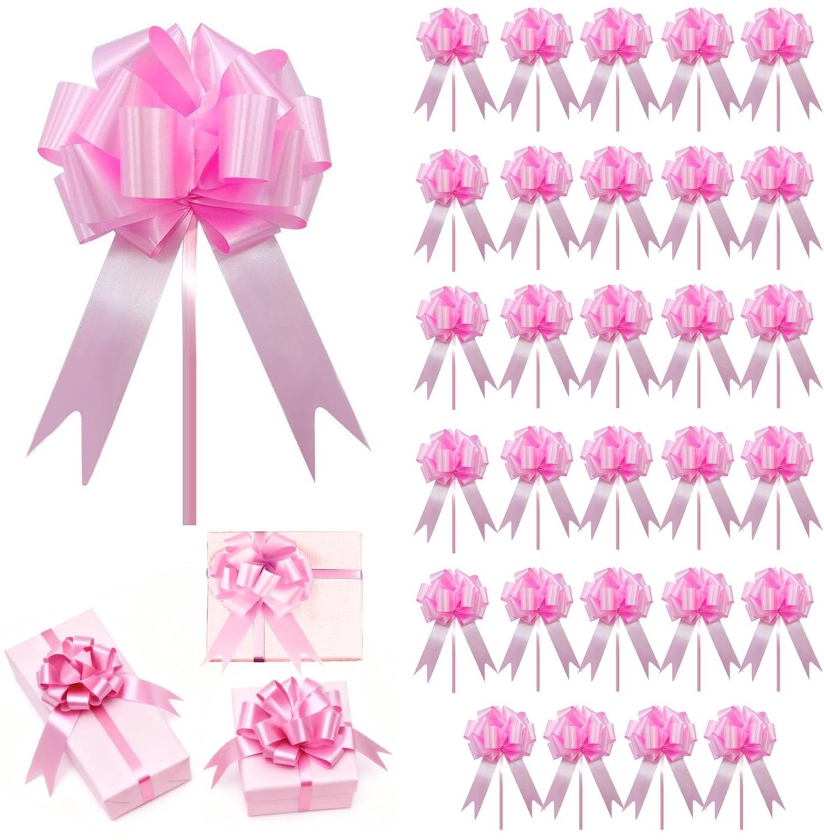 Dailygoods- Lintstrikken 30 Stuks - Roze/Rode Linten - Cocards/Geschenkverpakkingen - Bruiloftsbanden - Waterdicht/Materiaal PP-kunststof - Niet giftig/Smaakloos - Geschenkstrikken