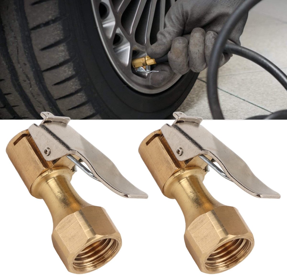 Dailygoods - Air Chuck Vergrendeling - Bandenpomp Adapter - Universeel - Messing Nozzle - Geschikt voor Inflators - Handige Connector