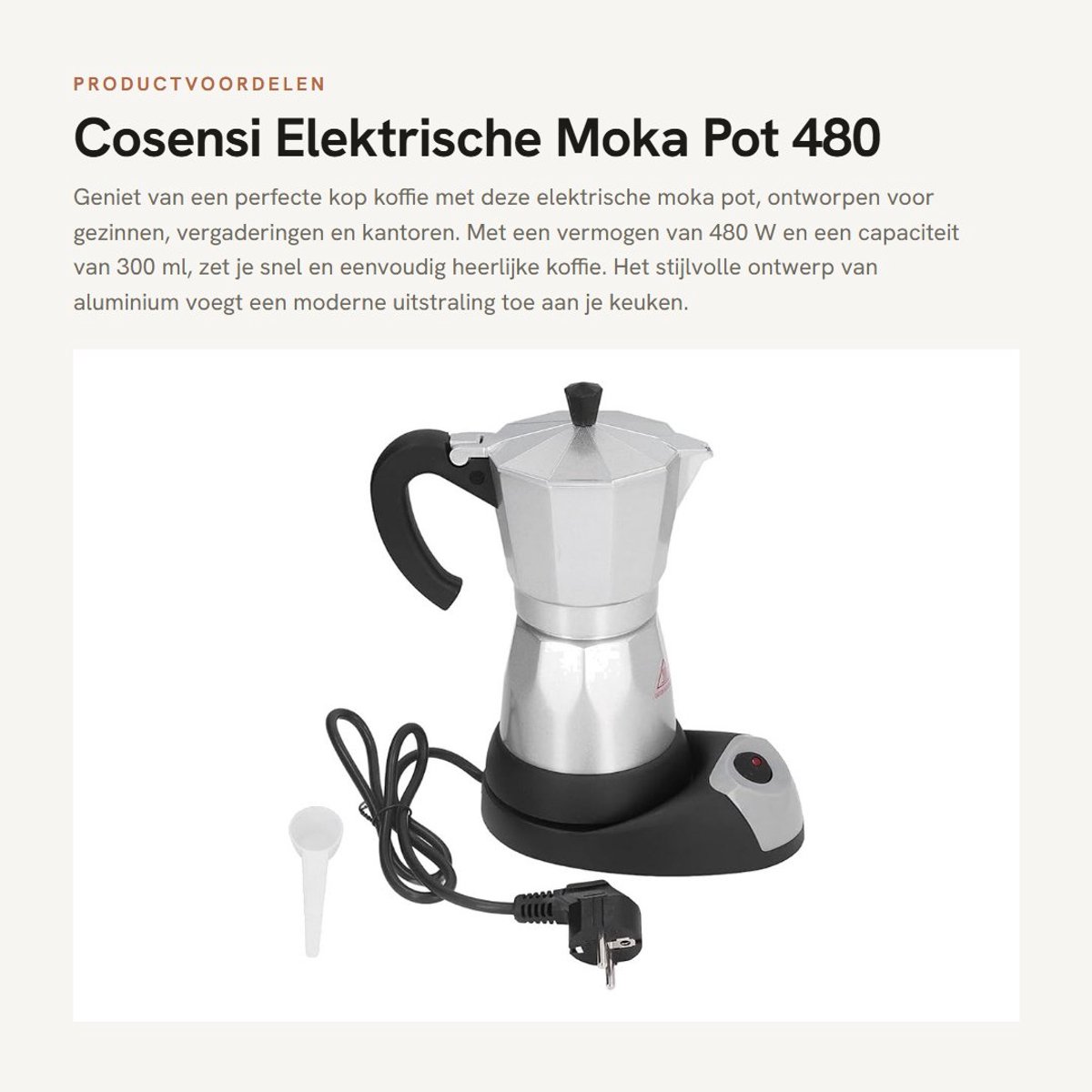 Dailygoods - Elektrische Moka Pot - 480 W Koffiezetapparaat - 300 ml - Voor Gezinnen en Kantoren - Aluminium - Ideaal voor Meetings
