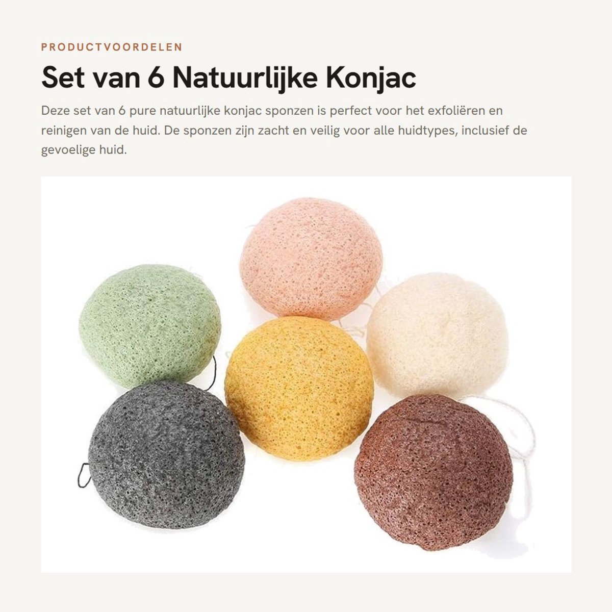 Dailygoods- Konjac Spons Set van 6 - Natuurlijke Reinigende Sponsen - Exfoliërende Gezichtsspons - Huidmassage Gereedschap - Veilig voor Vette Huid - Organisch en Pure Ingrediënten