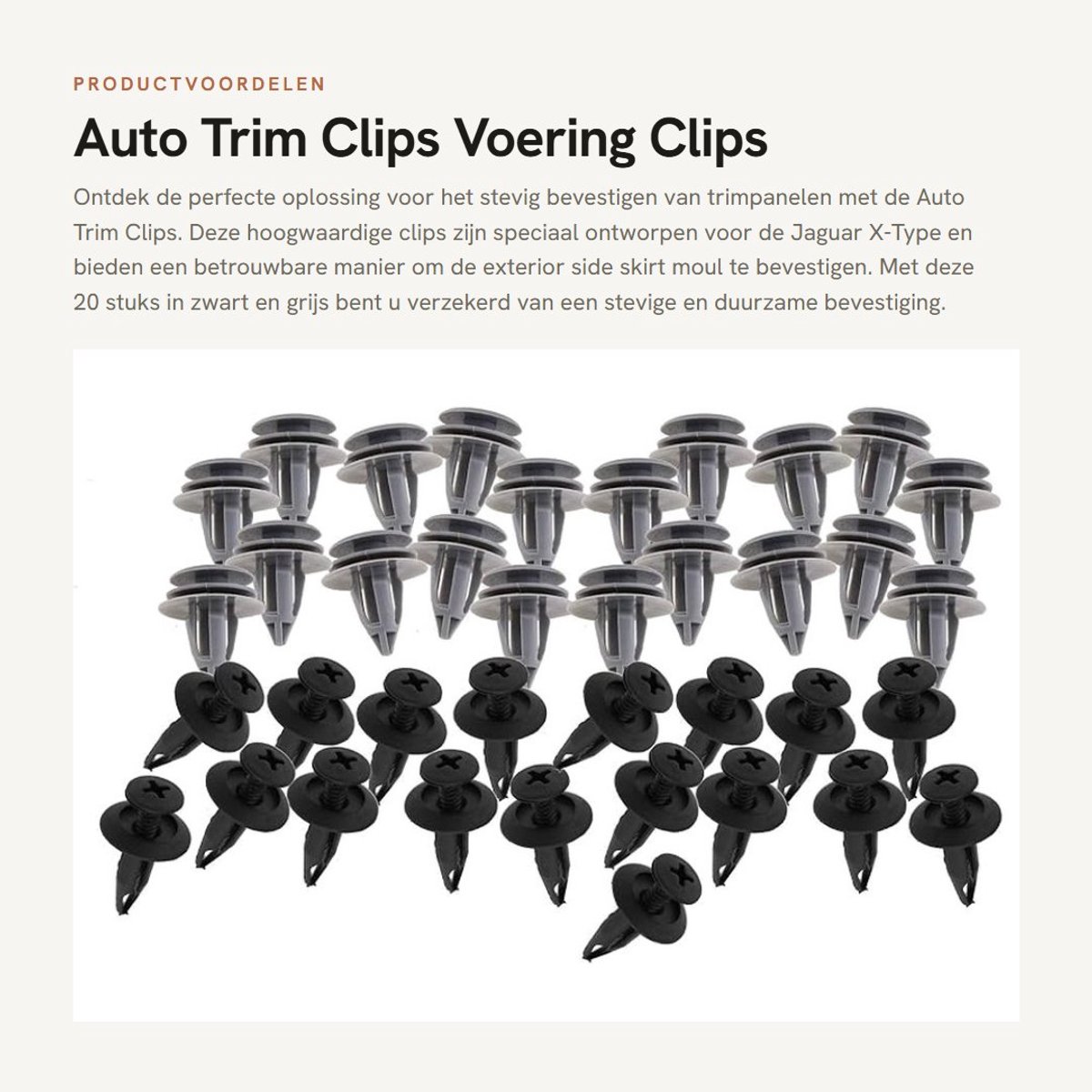 Dailygoods- Trim Clips 40 Stuks - Kunststof - Zwart/Grijs - Voering Clips - Schroef Klinknagel - Geschikt voor Jaguar X-Type - Voertuigclips