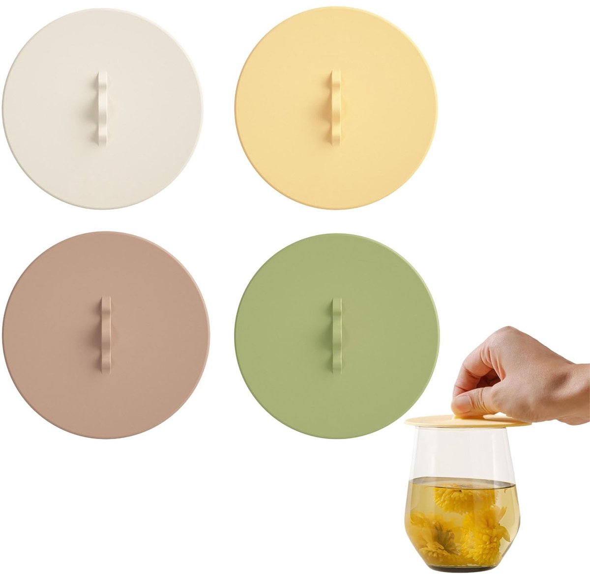 Dailygoods- Siliconen Deksels 10 cm - Herbruikbaar Deksel - Voedselveilige Deksels - Glazen Afdekking - 4 Stuks - Kleurrijke Variatie