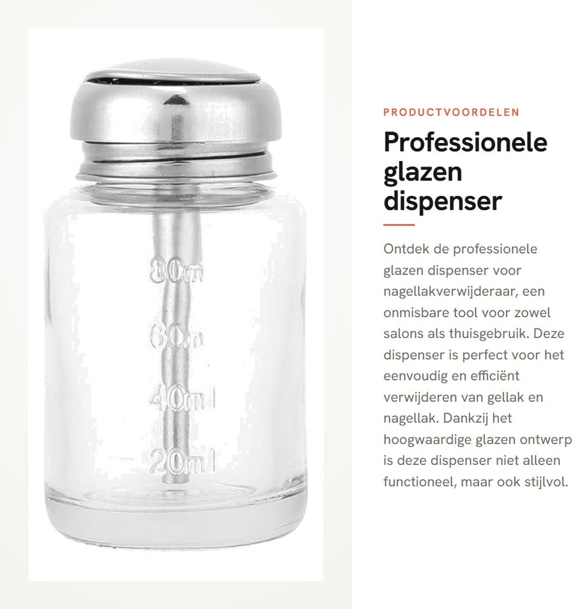 Dailygoods- Glazen Dispenser 80 ml - Nagellakverwijderaar - Herbruikbaar - Professioneel - Duurzaam - Ideaal voor salon/thuisgebruik - Nagellakremover