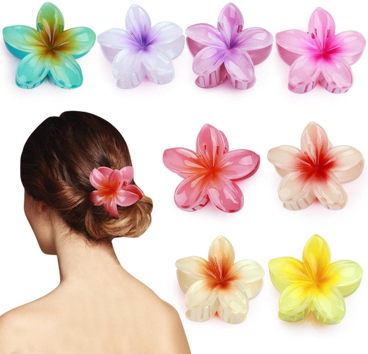 Bloemen Haarklemmen - Bloem Spelden - Haar Styling - Versterkt Kunststof - 8 Stuks - Veelkleurig