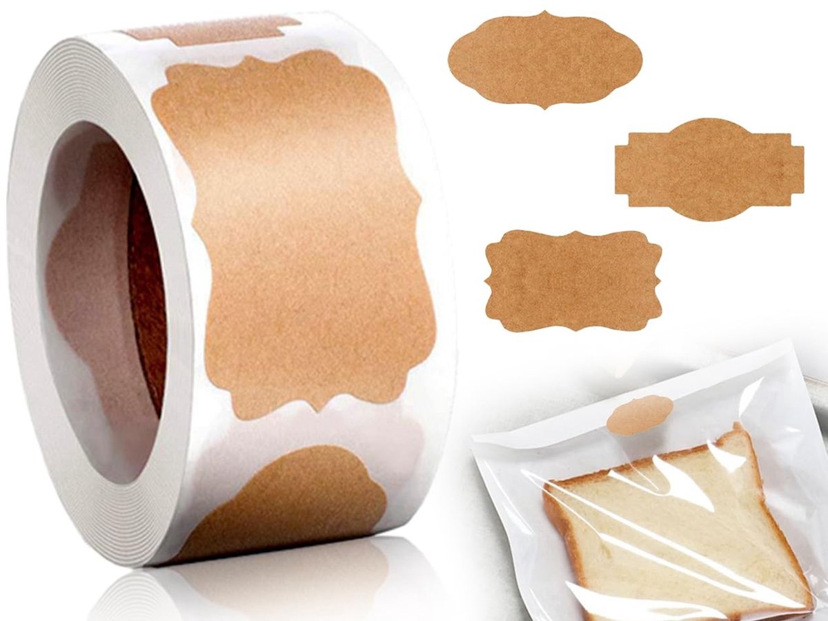 Dailygoods- Etiketten Kraftpapier 250 Stuks - Zelfklevend - Onregelmatige Vorm - Etiketten Stickers - Etiketten voor Flessen - 50 x 30 mm - Labelstickers