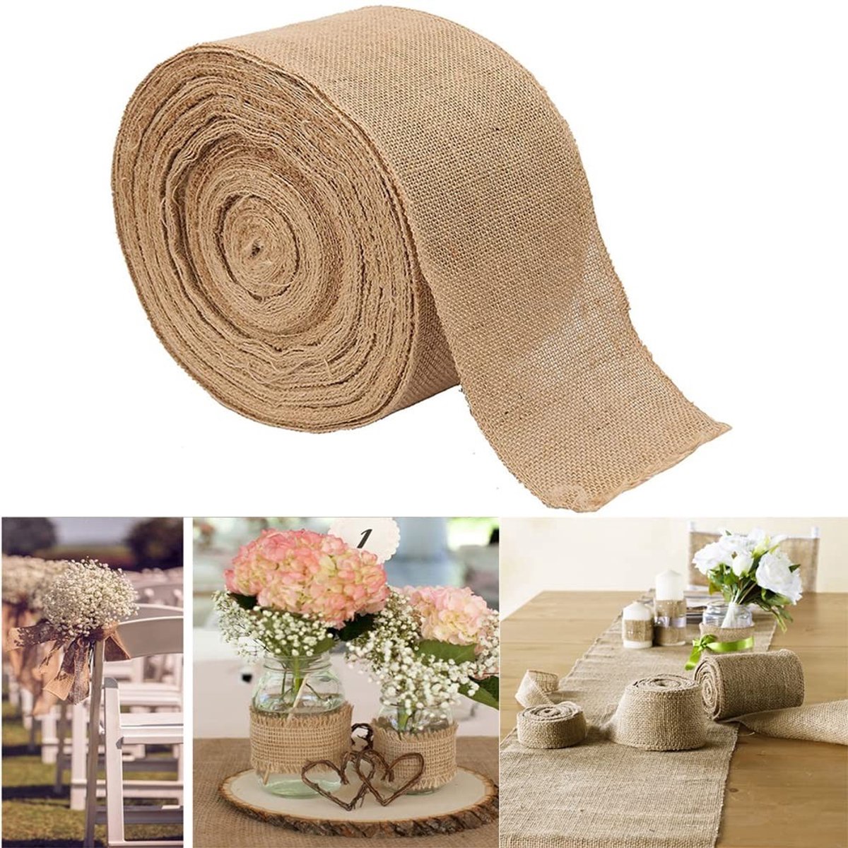 Dailygoods- Juteband 5 m - Decoratieband - Cadeaulint - Strikband - Natuurlijke kleur - Breedte 15 cm - Decoratielint