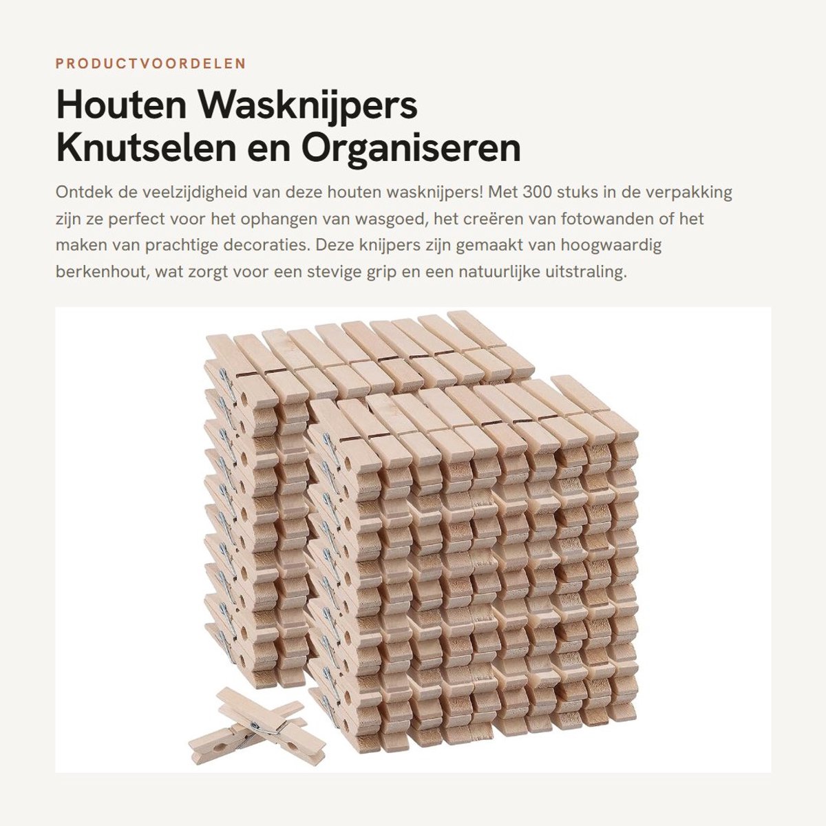 Dailygoods- Houten Wasknijpers 300 Stuks - Berkenhout - 7,2 cm - Knijpers voor Knutselen - Decoraties - Hoge Kwaliteit