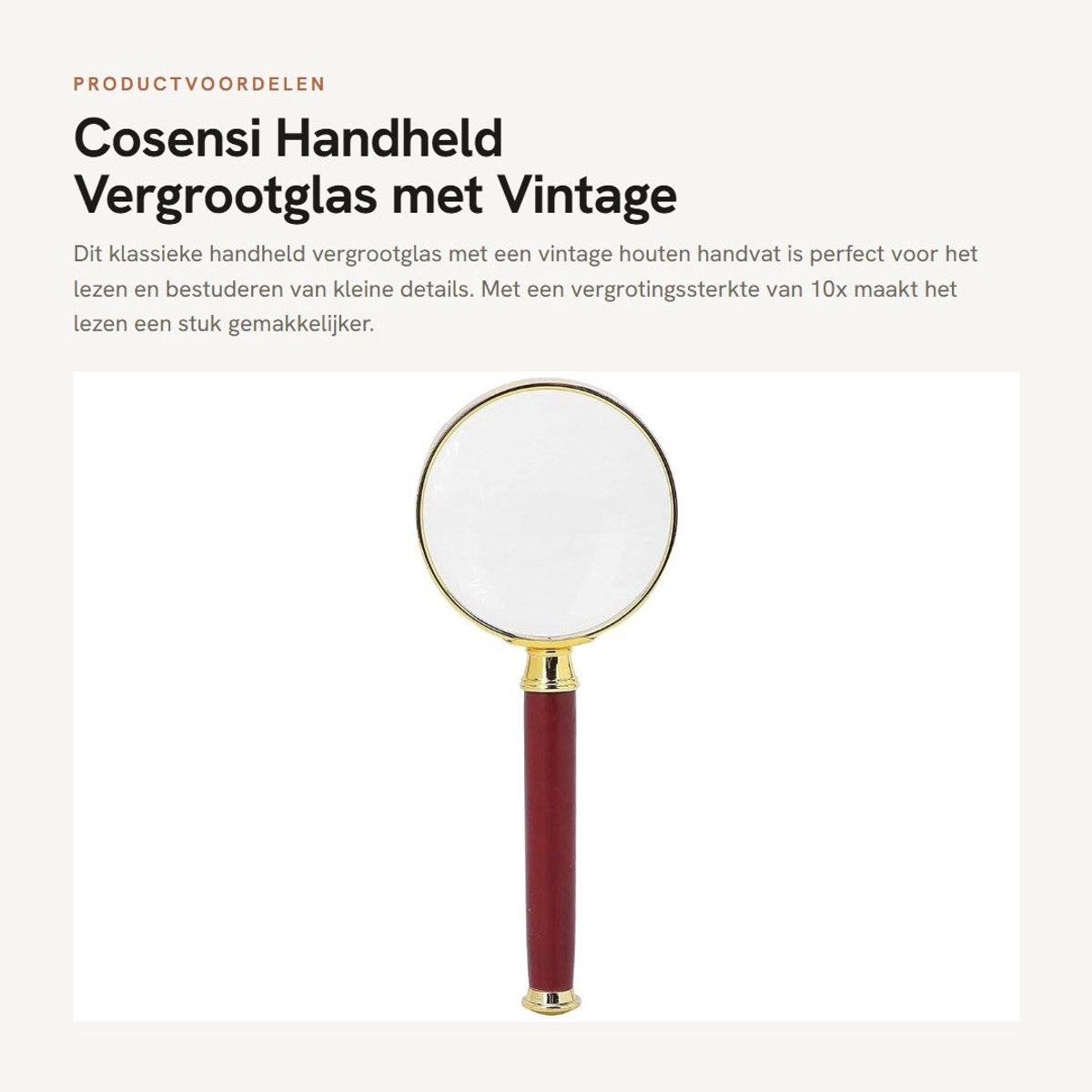 Dailygoods- Vergrootglas 10X - Handheld Loep - Antieke Vergrootglas met Houten Handvat - Vintage Ontwerp - 2,05 Inch Lens
