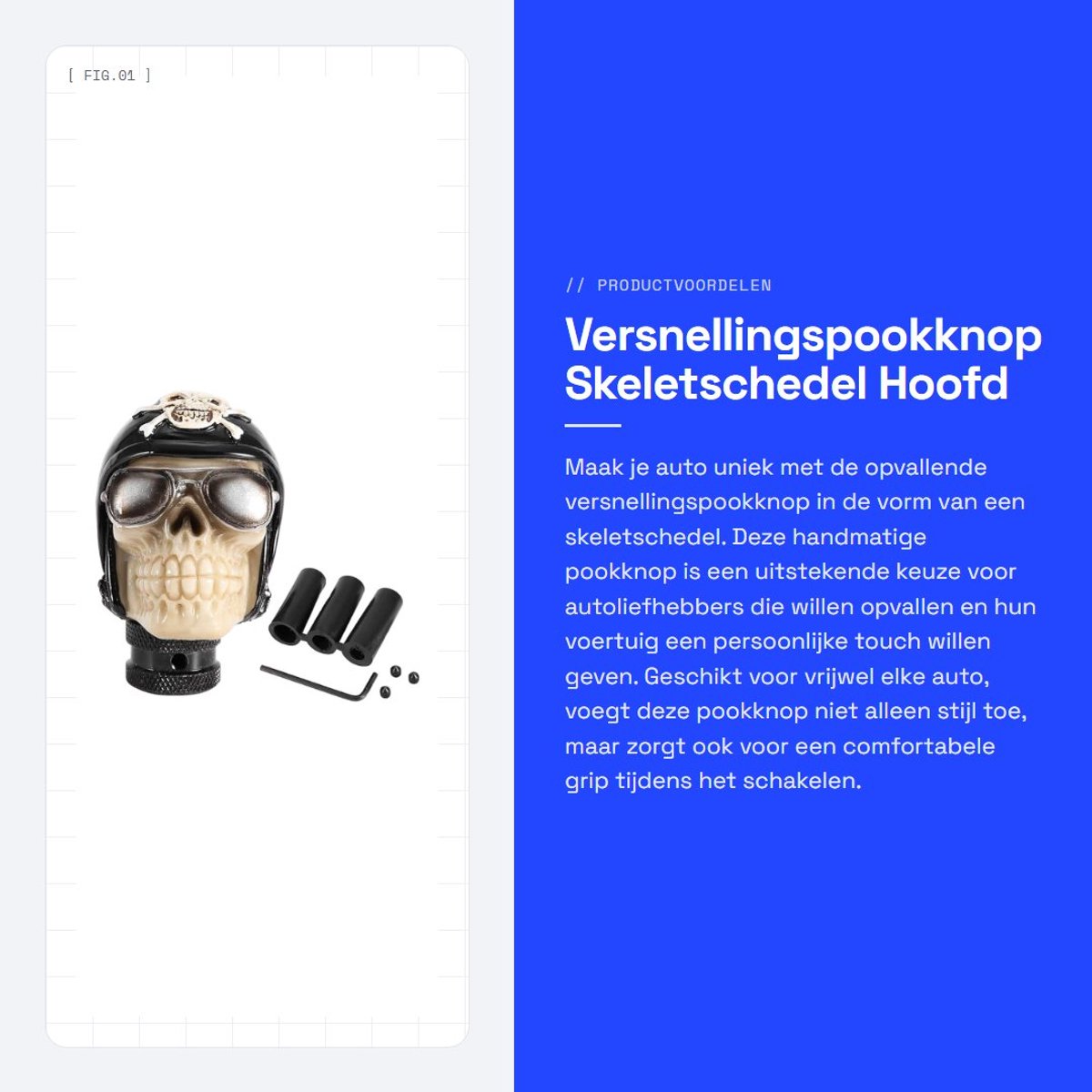 Dailygoods- Versnellingspookknop Skeletschedel - Universeel - Handmatig - Auto - Pookknop - Eenvoudig te installeren met 3 slangen