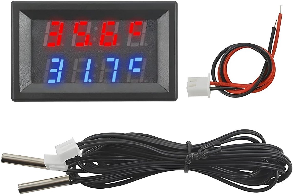 Dailygoods- Temperatuurmeter Digitale Display - Waterdichte Temperatuursensor - Nauwkeurigheid 1℃ - Meetbereik -50°C tot 110°C - Compact en Lichtgewicht - Eenvoudig te Installeren - Digitale Thermometer
