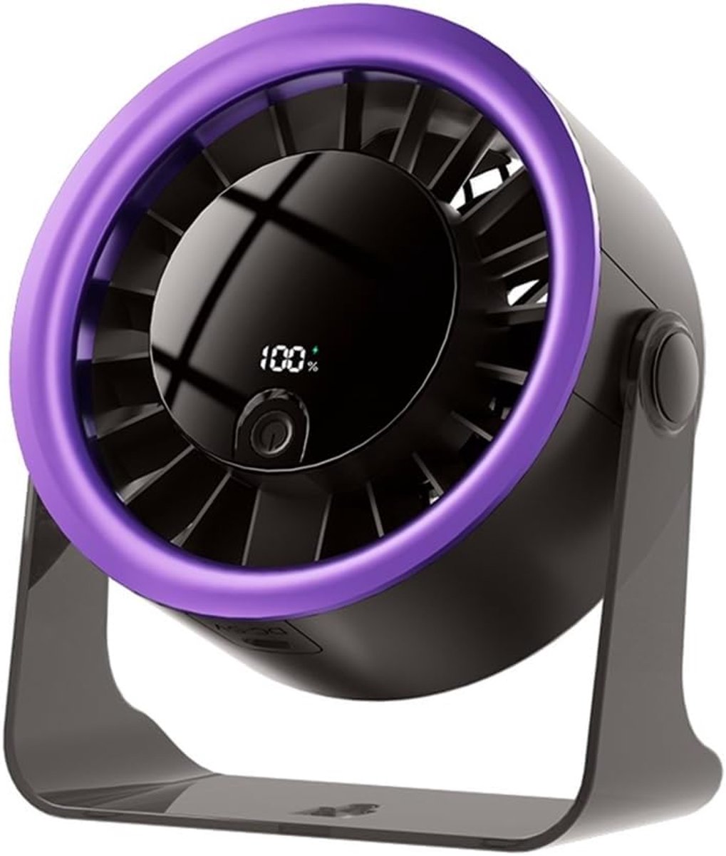 Kleine, zelfstandige ventilator met 5 snelheidsstanden, USB-voeding, lichtgewicht en draagbaar, geschikt voor op reis, op kantoor, in de studeerkamer en andere locaties. Lange batterijduur, perfect voor gebruik in de zomer - Paars.