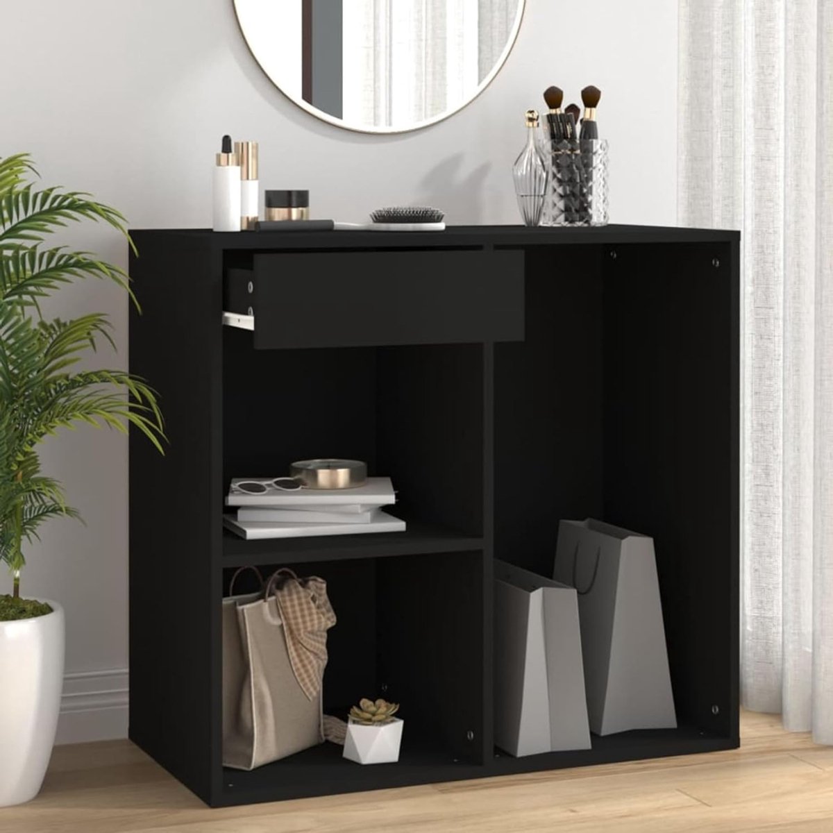 QIN® Platenspeler Kast - Platenspeler Meubel - Ip Kast - Zwart - 40cm x 80cm x 75cm