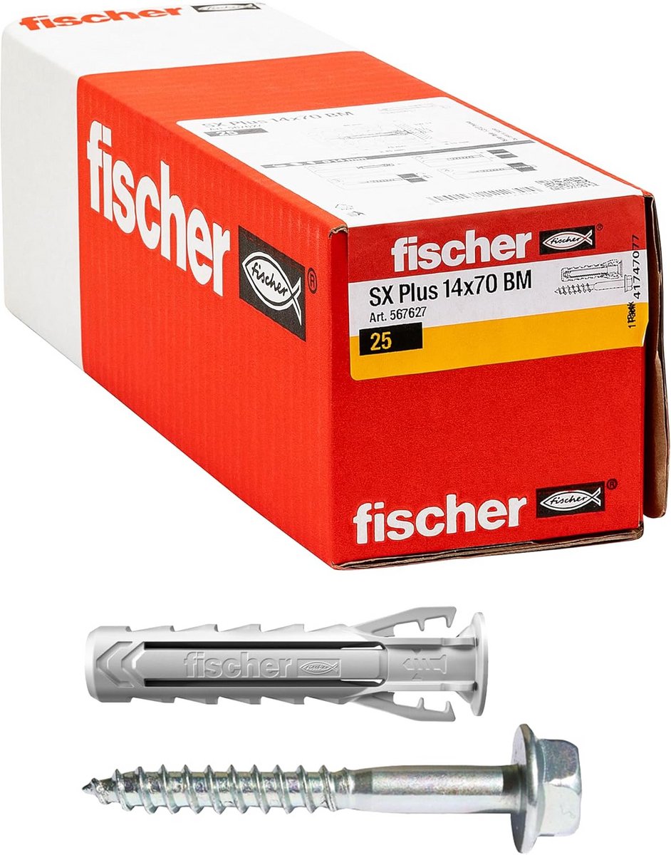 Pluggen met schroeven - Montagepluggen - Meubels ophangen - Vierwegspreiding - 14x70 mm - Grijs