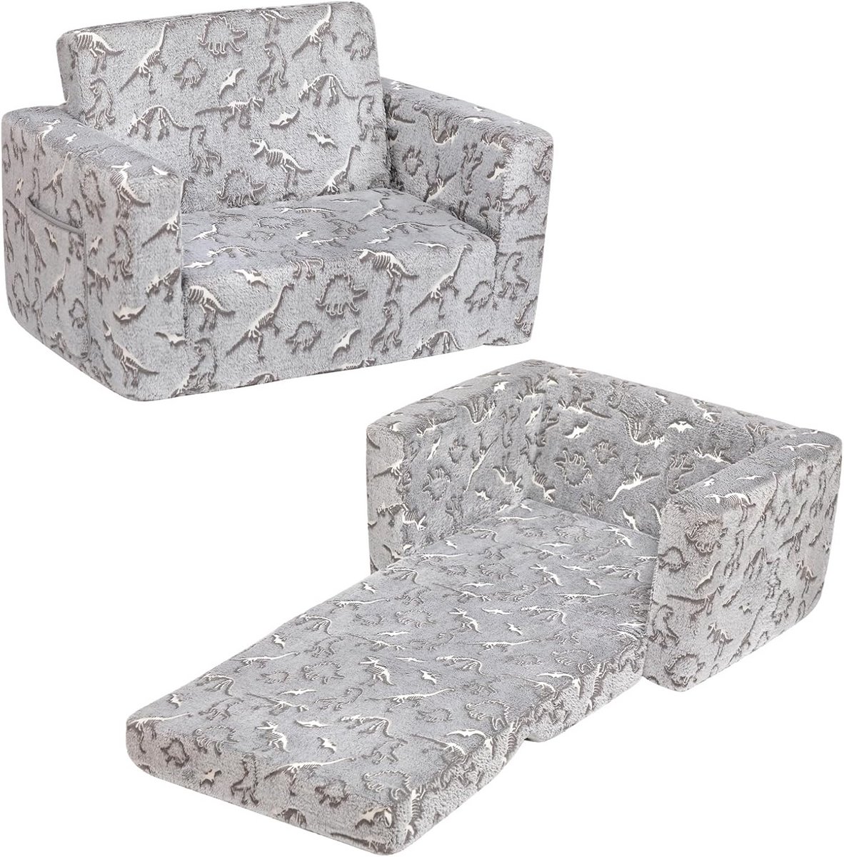 Kinderfauteuil Slaapbank - Uitklapbaar bankje - Spelen en Ontspannen - 2-in-1 ontwerp - 43 x 60 x 38 cm