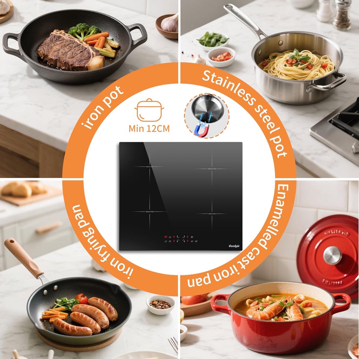 Inductiekookplaat - Inbouw kookveld - Snel koken - Boost functie - 60 cm - Zwart