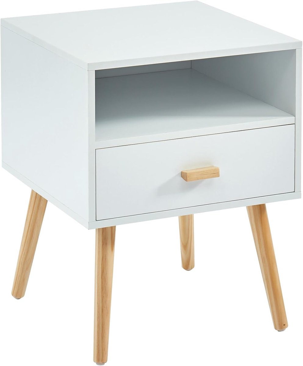 Nachtkastje - Slaapkamerkastje - Opbergen - Hout en wit - 40 x 39.5 x 50 cm - Wit