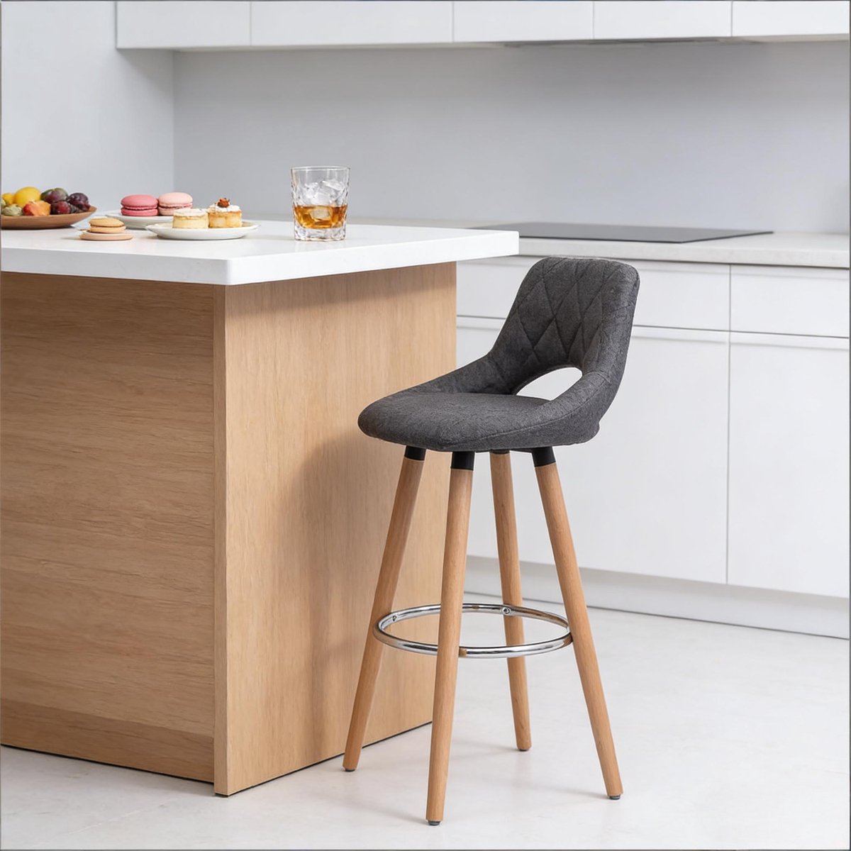 HAUSS SPOLE Barkruk - Moderne Barkruk Met Rugleuning - Comfortabel En Ergonomisch - Voor Keuken En Bar - Hout Donkergrijs