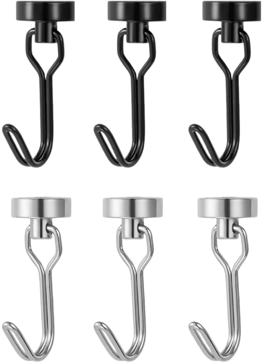 Dailygoods- Magnetische Haken - Set van 6 - Rotatable - Sterke Magnetische Kracht - Geschikt voor Koelkast - Diameter 16mm - Metaal - Magnetische Haak