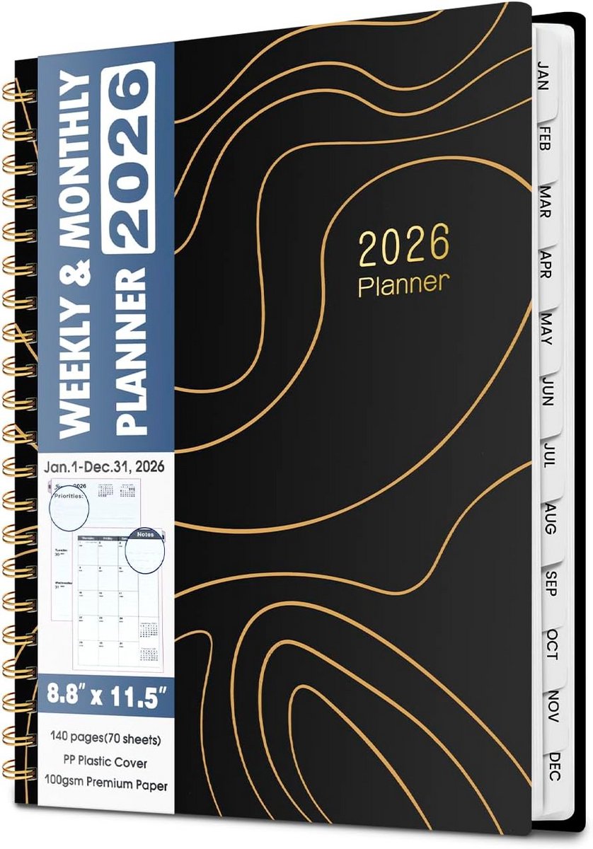 2026 Planner - Jaarplanner Agenda - Organiseer Je Jaar - Ruime Schrijfruimte - 22x29 cm - Zwart