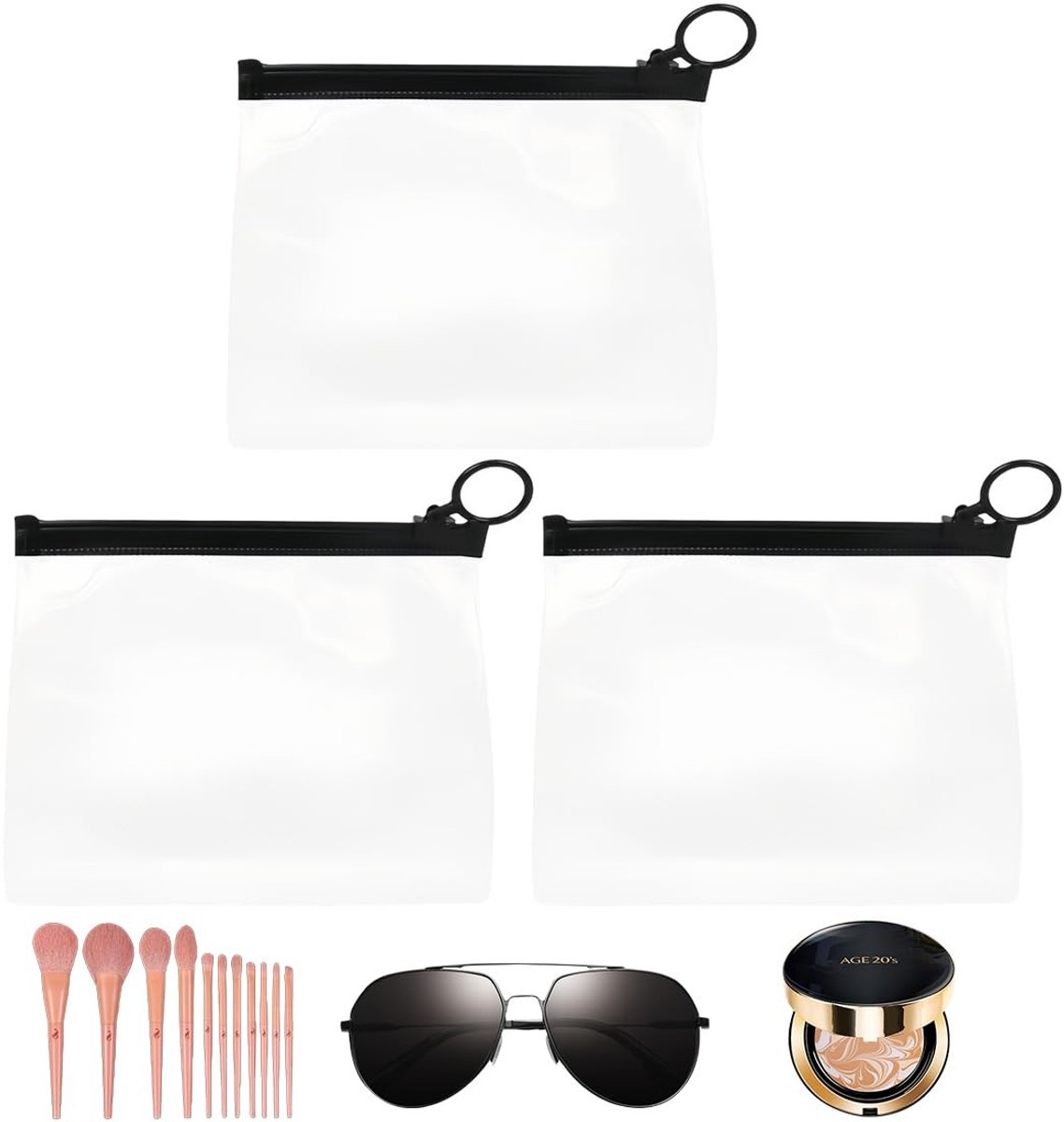 Dailygoods- Toilettas Dames/Heren - 3 Stuks - Transparant - Vliegtuig - Vloeistoftransport - Handbagage - Praktisch voor Reizen - Cosmetica Tas