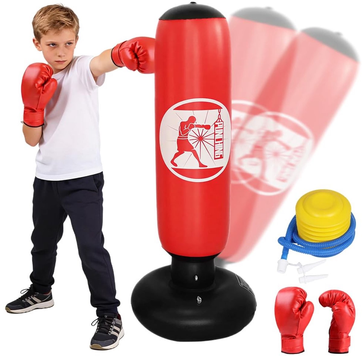 Dailygoods- Bokszak 160 cm - Opblaasbare Bokszak - Bokshandschoenen - Speelgoed voor Kinderen - Draagbaar en Duurzaam - Geschikt voor Karate/Kickboksen