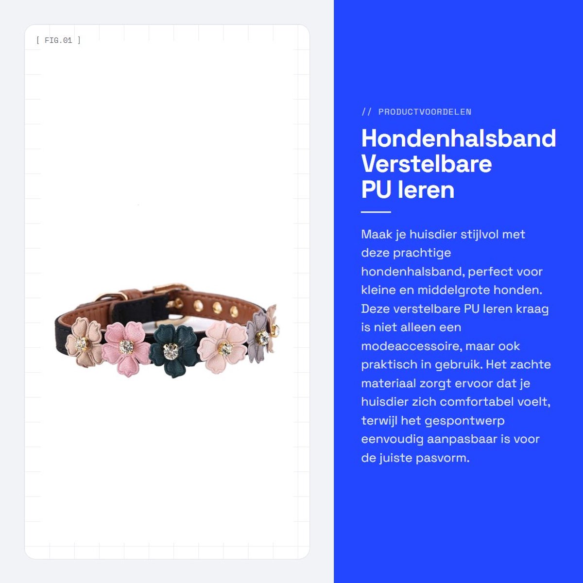 Dailygoods- Hondenhalsband verstelbaar - PU-kunststof - Geschikt voor kleine/middelgrote honden - Zwart/Roze - Simulatie diamant - Zacht materiaal - Halsband