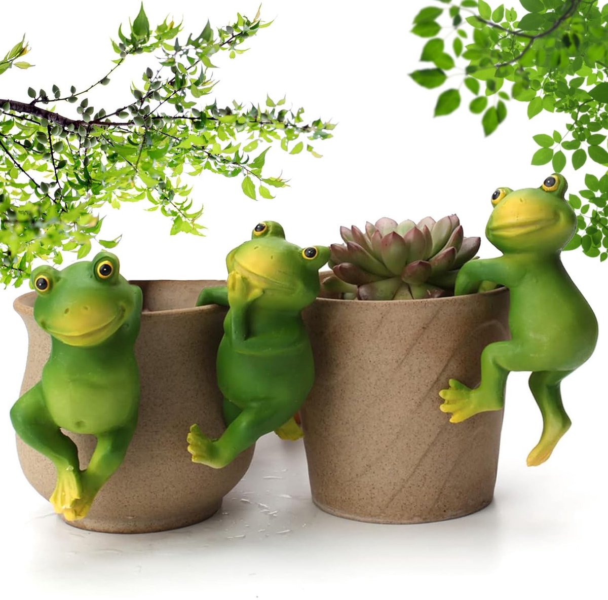 Dailygoods- Kikkerdecoratie Set van 3 - Hangende Kikkers - Tuindecoratie voor Buiten - Schattige Kikkerbeelden - Mini-Vijver Decoratie - Unieke Tuinornamenten