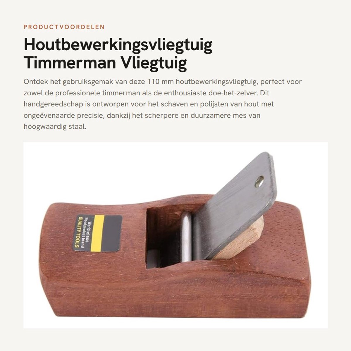 Dailygoods- Houtbewerkingsvliegtuig 110MM - Timmerman Schaaf - Handgereedschap - Houtschaafmachine - Hoogwaardig Staal - Geschikt voor Snijden en Polijsten - Houtschaaf