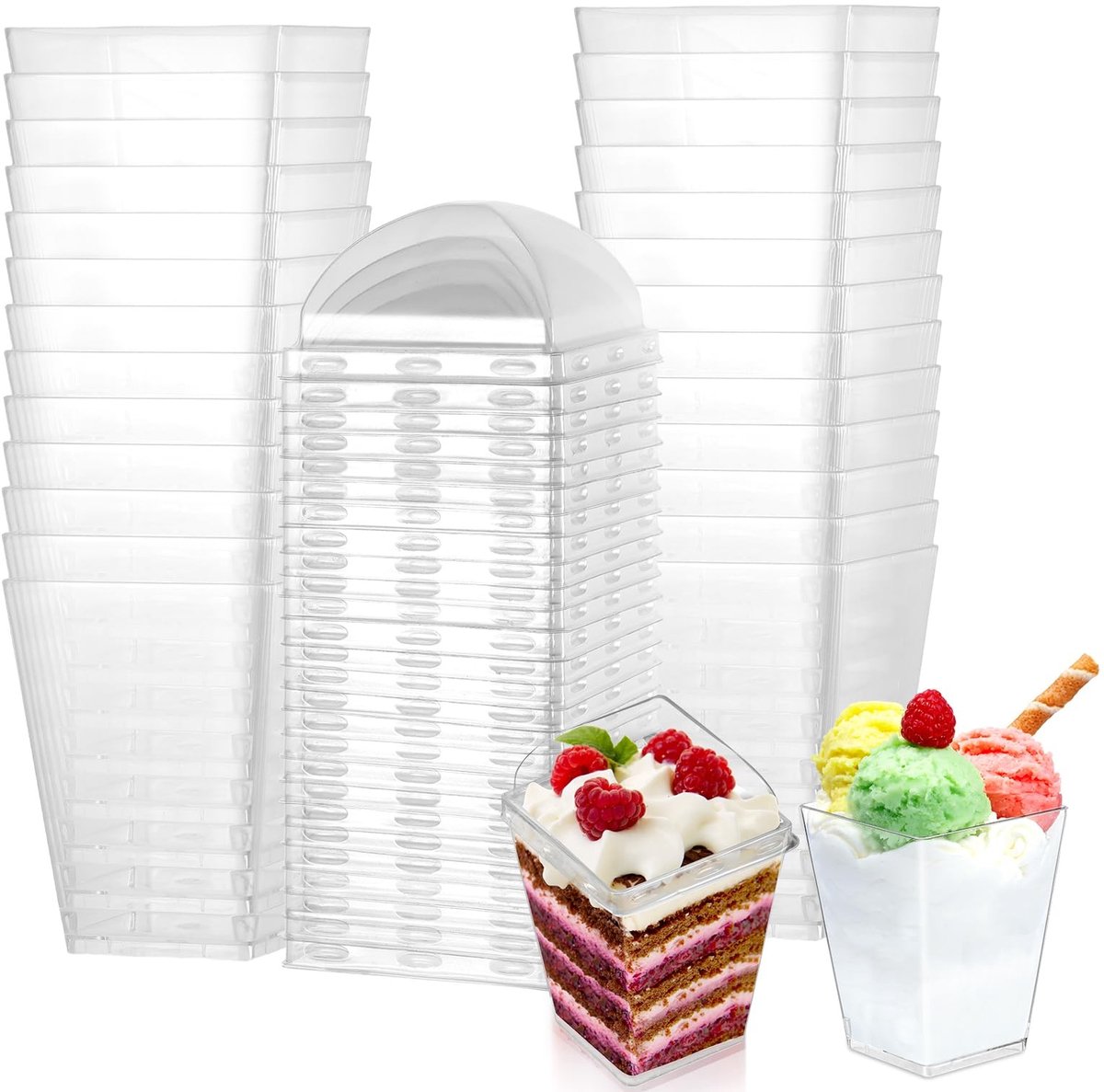 Dailygoods- Dessertglazen 50 stuks - Herbruikbare Dessertbekers - Vierkante Bakjes - 160 ml - PET - Transparant