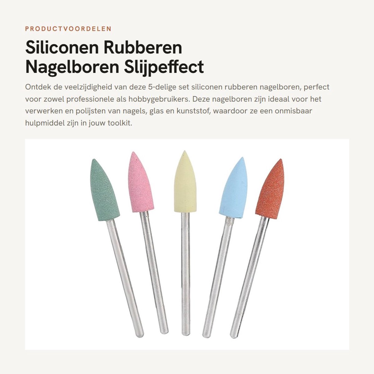 Dailygoods- Nagelboren 5-delige Set - Siliconenrubberen - Slijpeffect - Multifunctioneel - Voor Nagel/Glas/Plastic - 2,35 Mm Diameter - Nagelaccessoires