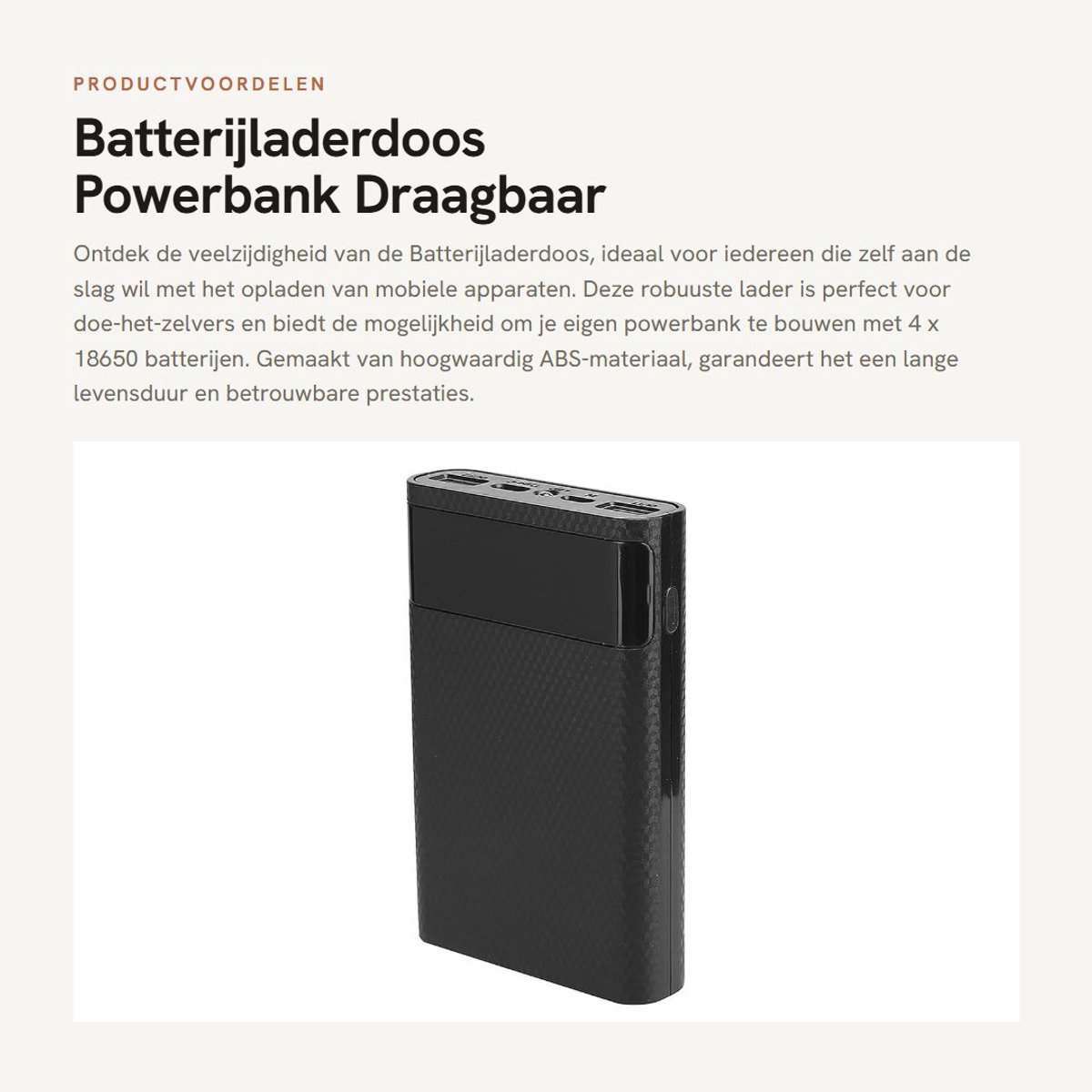 Dailygoods- Batterijladerdoos Hoogwaardig ABS - Mobiele Powerbox - Draagbare Oplaadbank - Doe-het-zelf Installatie - Ondersteunt Alle Mobiele Telefoons - Lichtgewicht en Duurzaam - Powerbank