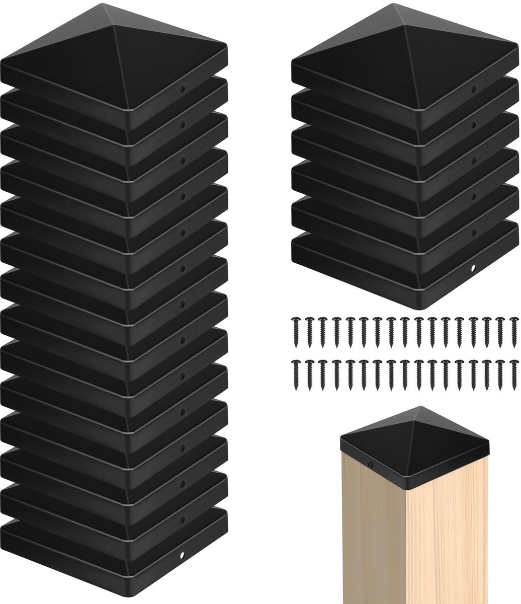Dailygoods- Paaldoppen 20 Stuks - Zwarte Kunststof - 10 x 10 cm - Vierkant - Bescherming Houten Hekken - Eenvoudig Te Installeren - Paalkappen
