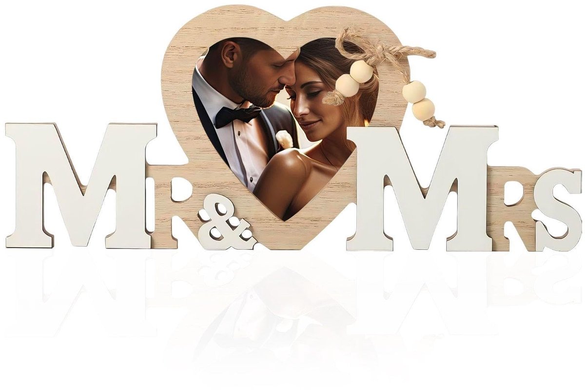 Dailygoods- Liefdesfotoframe Hartvormig Ontwerp - Houten Fotolijst - Geschikt Voor Valentijnsdag - Bruiloft - Jubileum - 25x10,5 Cm