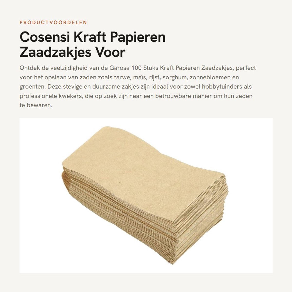 Dailygoods- Zaadzakjes 100 Stuks - Kraft Papier - 6 x 11 cm - Versterkt en Duurzaam - Voor Opslag van Zaden - Geschikt voor Graan en Groenten - Zaadverpakking