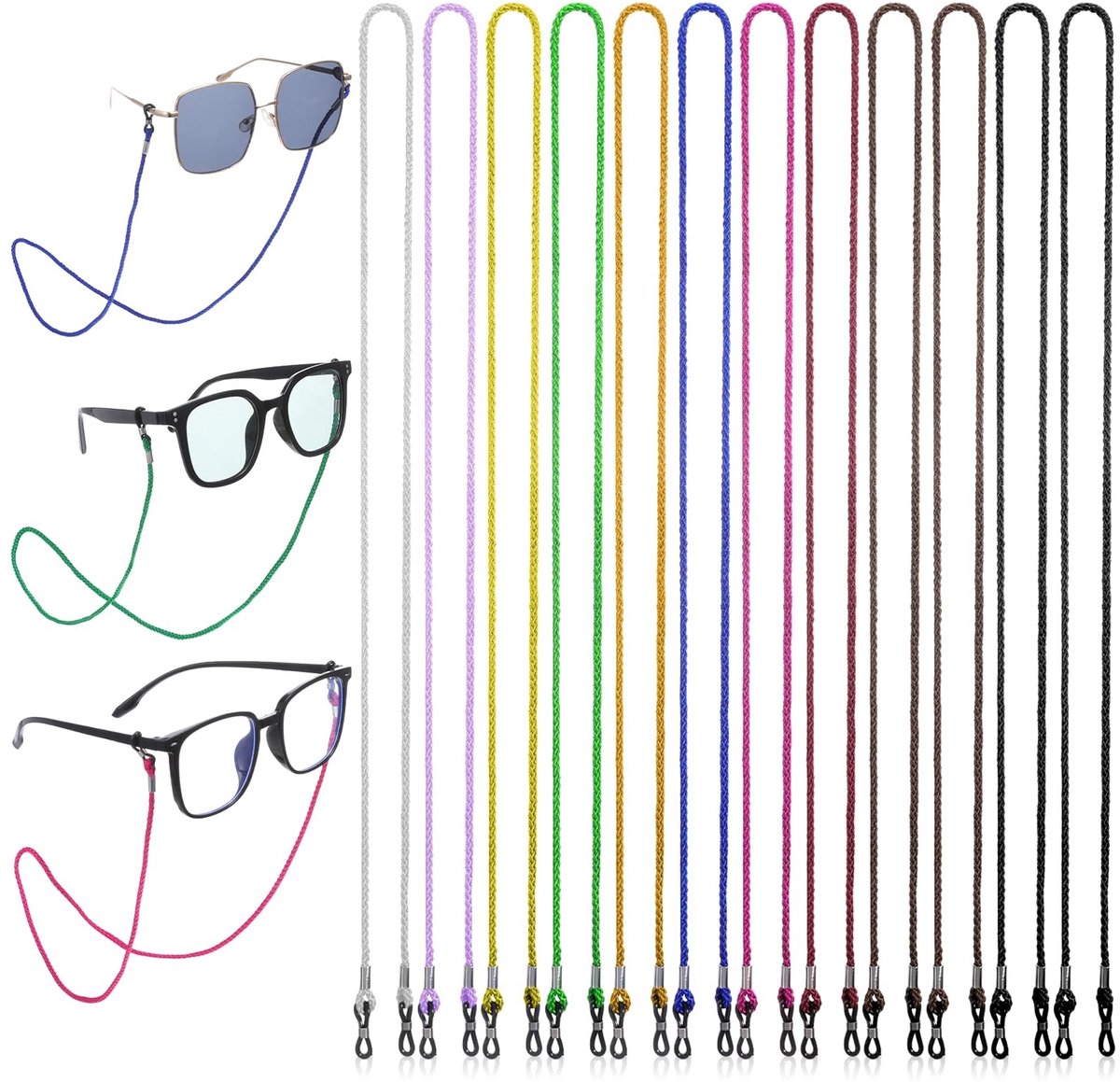 Dailygoods- Brillenkoord Gevlochten - 12 Stuks - Kleurrijke Zonnebrilriem - Brillenhouder - Nylon - Veilig en Klitvrij Ontwerp - Brillenband