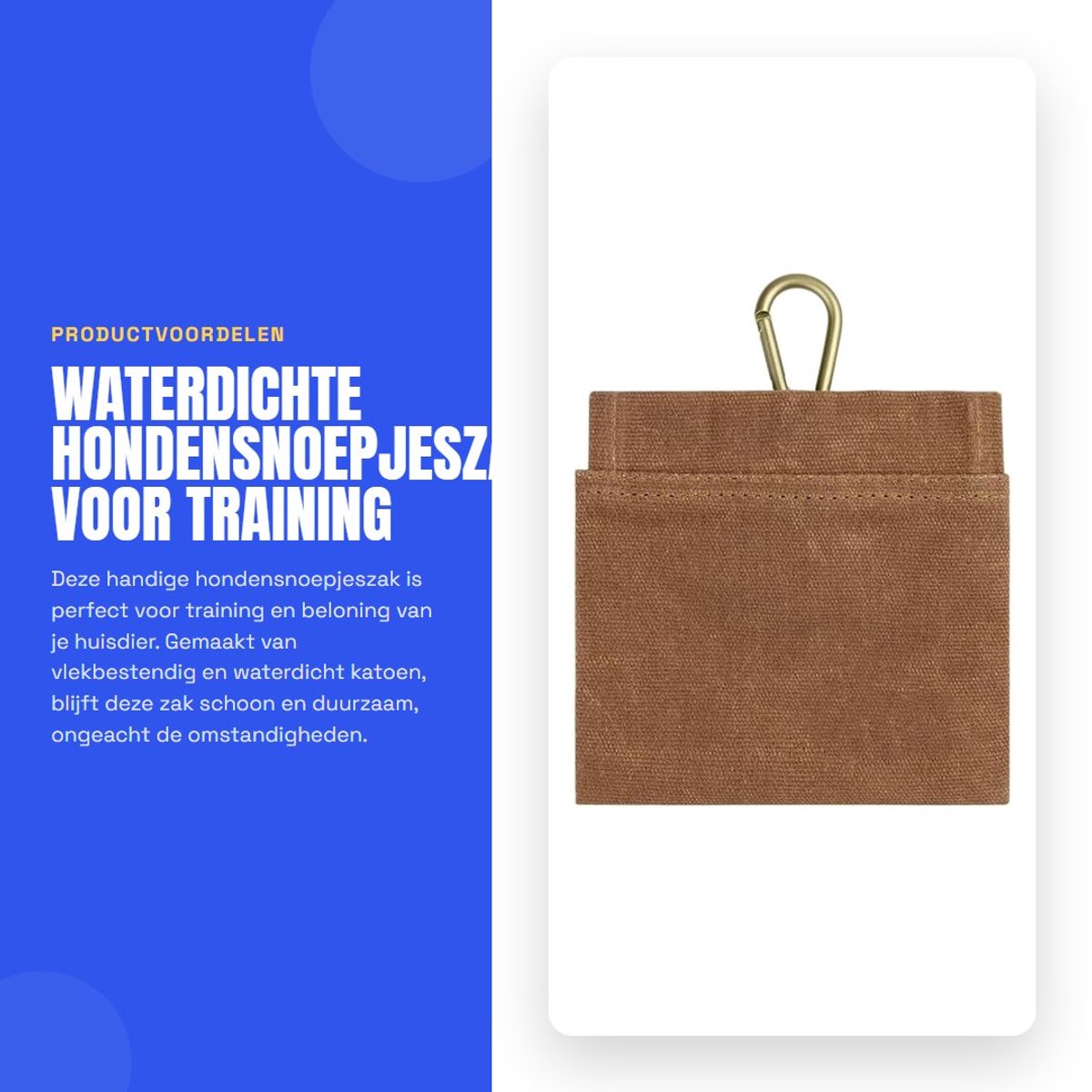 Dailygoods- Hondensnoepjeszak Waterdicht - Handsfree Ontwerp - Karabijnhaak - Vlekbestendig - Katoen - Duurzaam Materiaal - Voerzak
