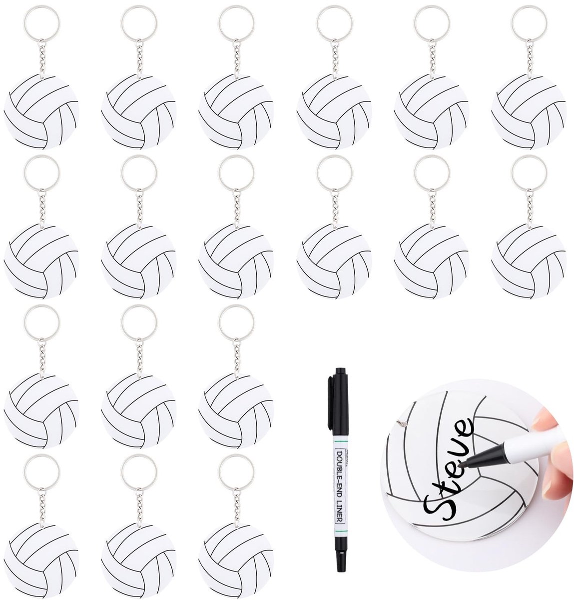 Dailygoods- Sleutelhanger Set 18 Stuks - Volleybal Design - Acryl - Zwarte Marker - Sport Favorieten - Decoratief 6,0 cm