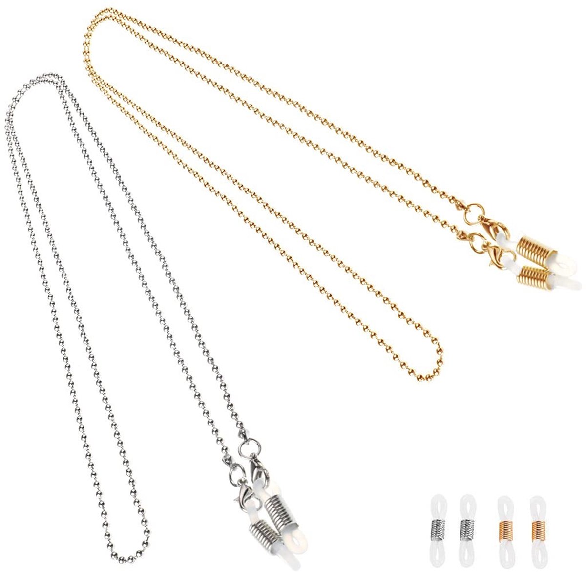 Dailygoods- Lenzenvloeistof - Brillenkoord - Ketting - Riemhouder - 2 Stuks - Unisex Design - Kralen en Rubber - Brillenketting
