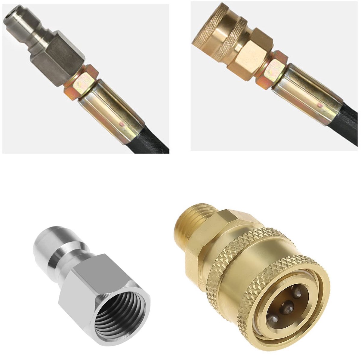 Dailygoods - hogedrukreiniger koppelingen - draad - messing en roestvrij staal - 1/4 inch snelkoppeling - adapter voor hogedrukreinigers - set van 2