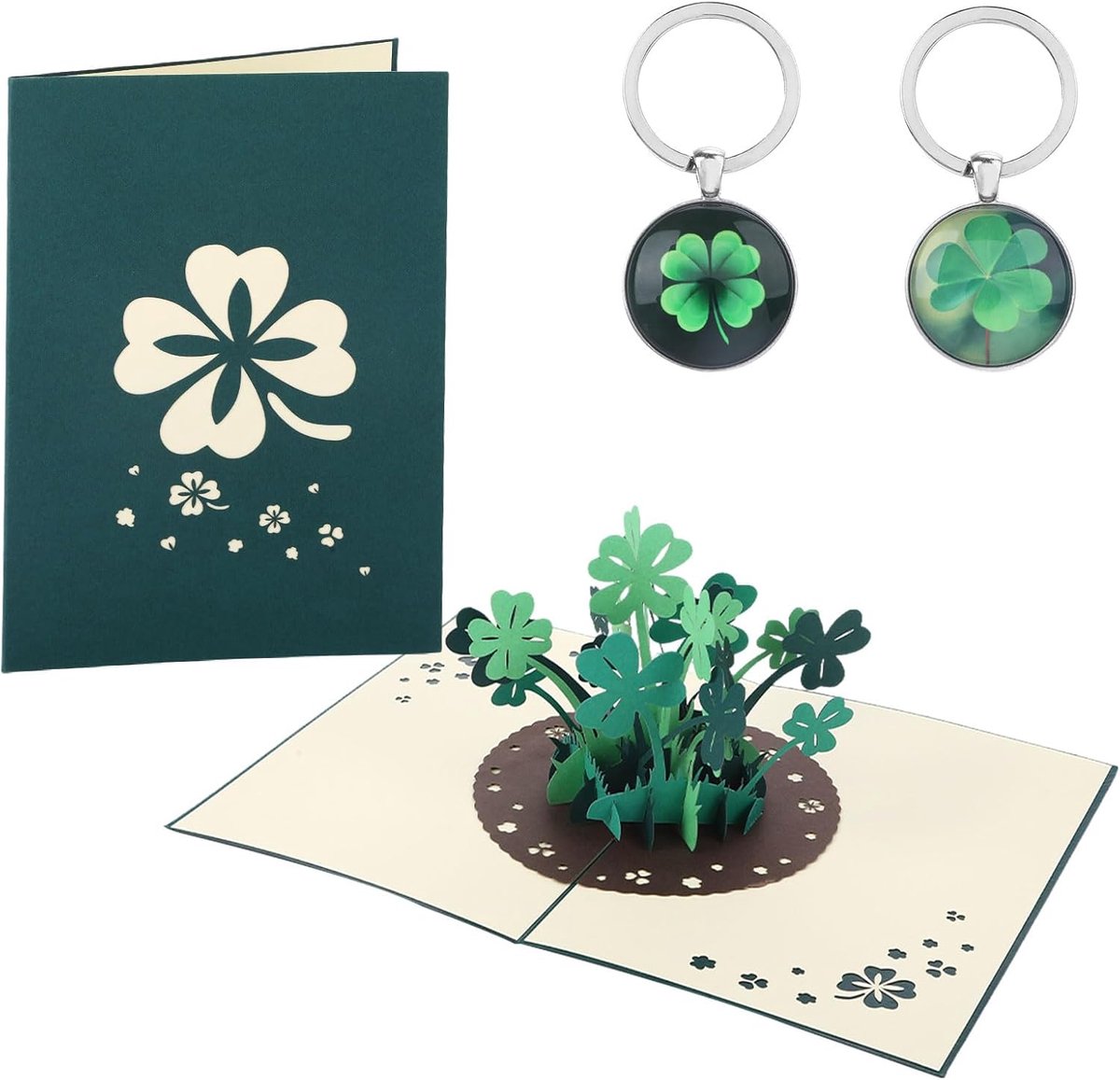 Pop-up Kaart - Wenskaart Set - Geluk Wensen - 3D Effect - 12.7 x 17.8 cm - Groen