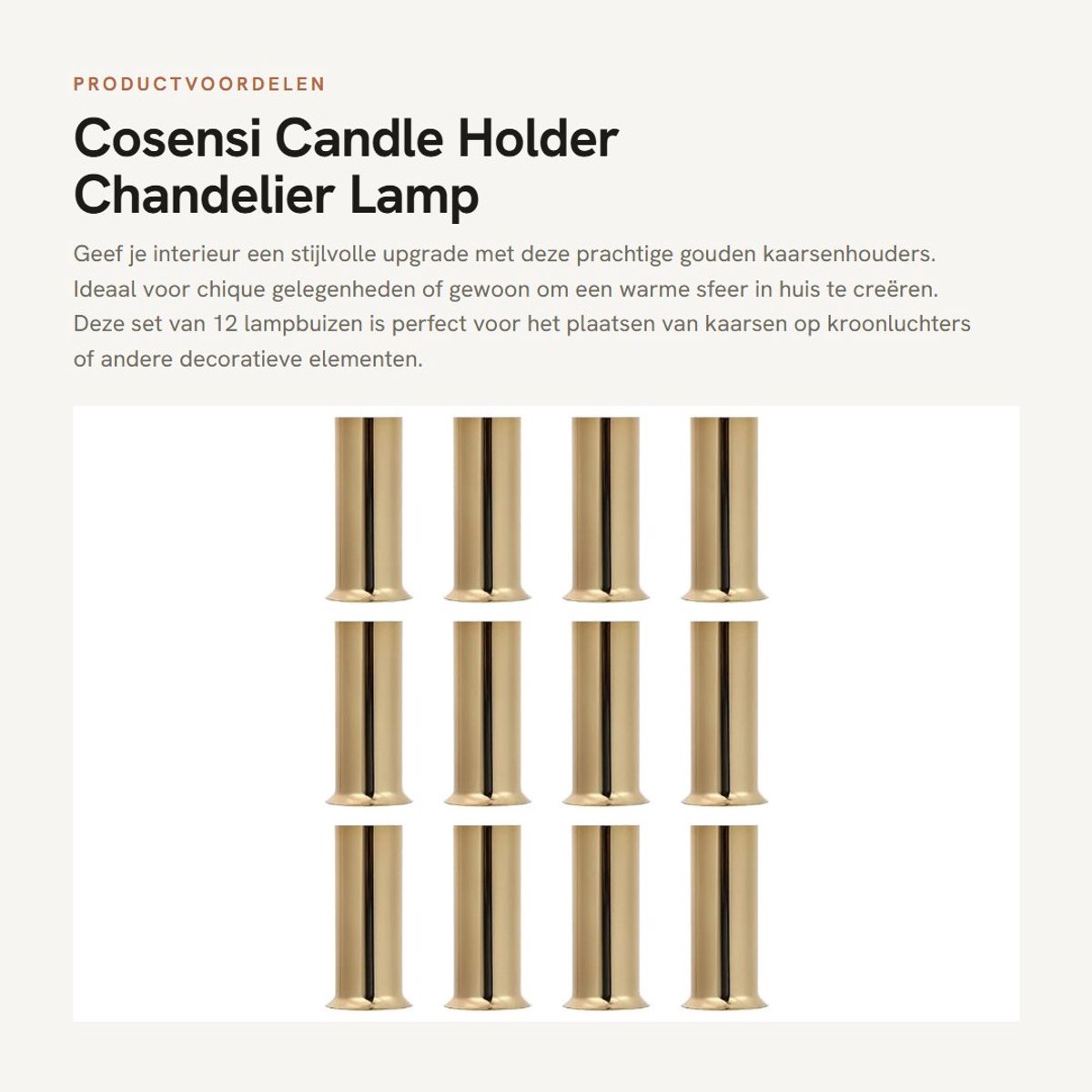 Dailygoods- Kaarsenhouder Gouden Decor - Chandelier Lamp Houder - Kaarsenhouder voor Dinerkaars - Retro Design - Schokbestendig - Geschikt voor Kandelaar - Kaarsenkap