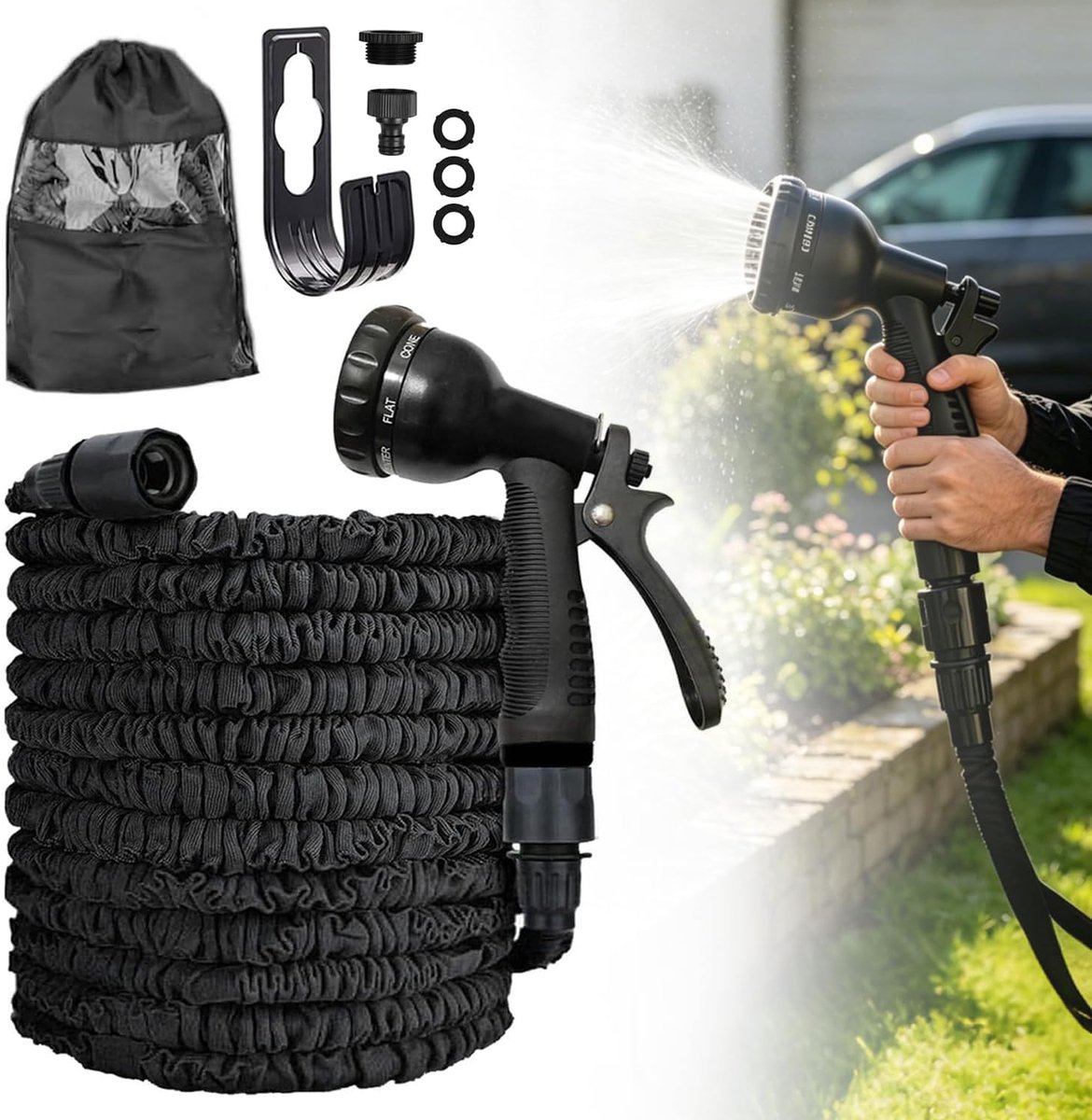 Rekbare tuinslang 15 meter - flexibel - uitrekbaar - voor tuin en bewatering
