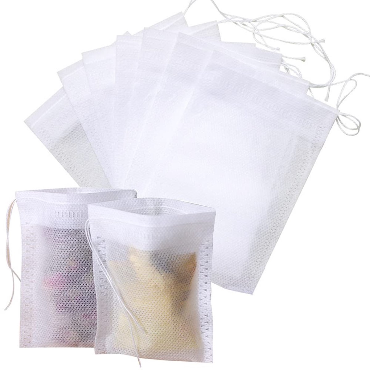 Dailygoods- Theezakjes 100 Stuks - Vliesstof - Filterzak - Theefilter - Trekkoord - 10 x 12 cm - Voedselveilig en Hygiënisch