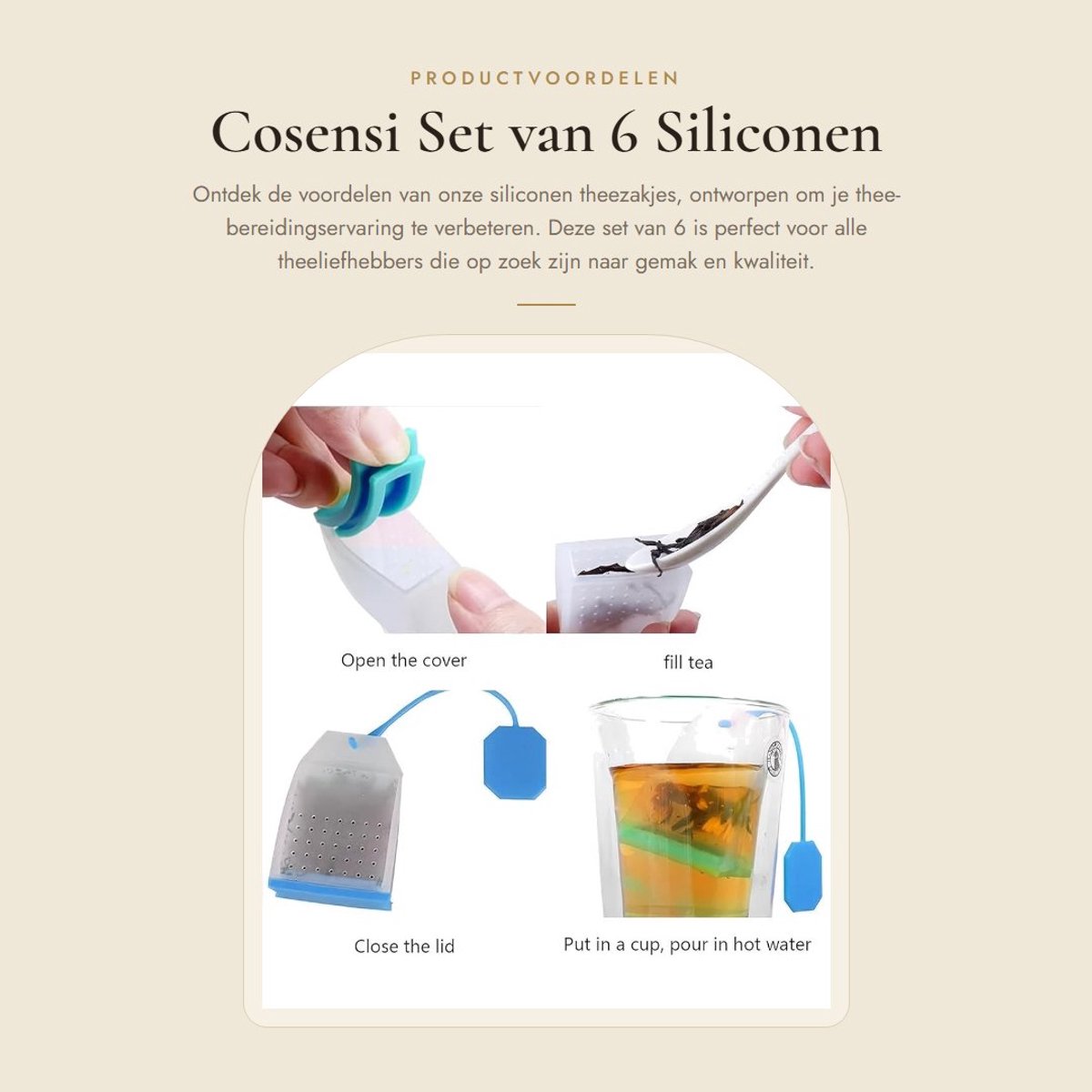 Dailygoods- Theezakjes 6 Stuks - Siliconen Theezakjeszeef - Theefilter - Thee-infuser - Theezeef - Eenvoudig te gebruiken touw - Thee-ei