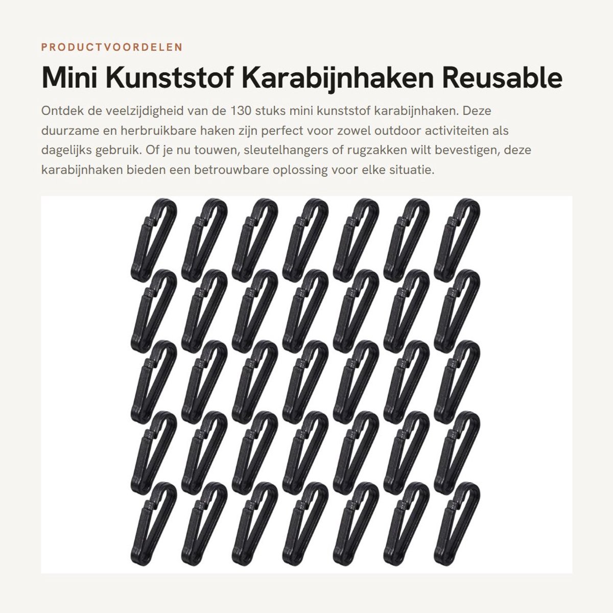 Dailygoods- Karabijnhaken 130 Stuks - Kunststof Haakjes - Sleutelhanger - Rugzak Gesp - Outdoor Accessoire - Duurzaam en Compact